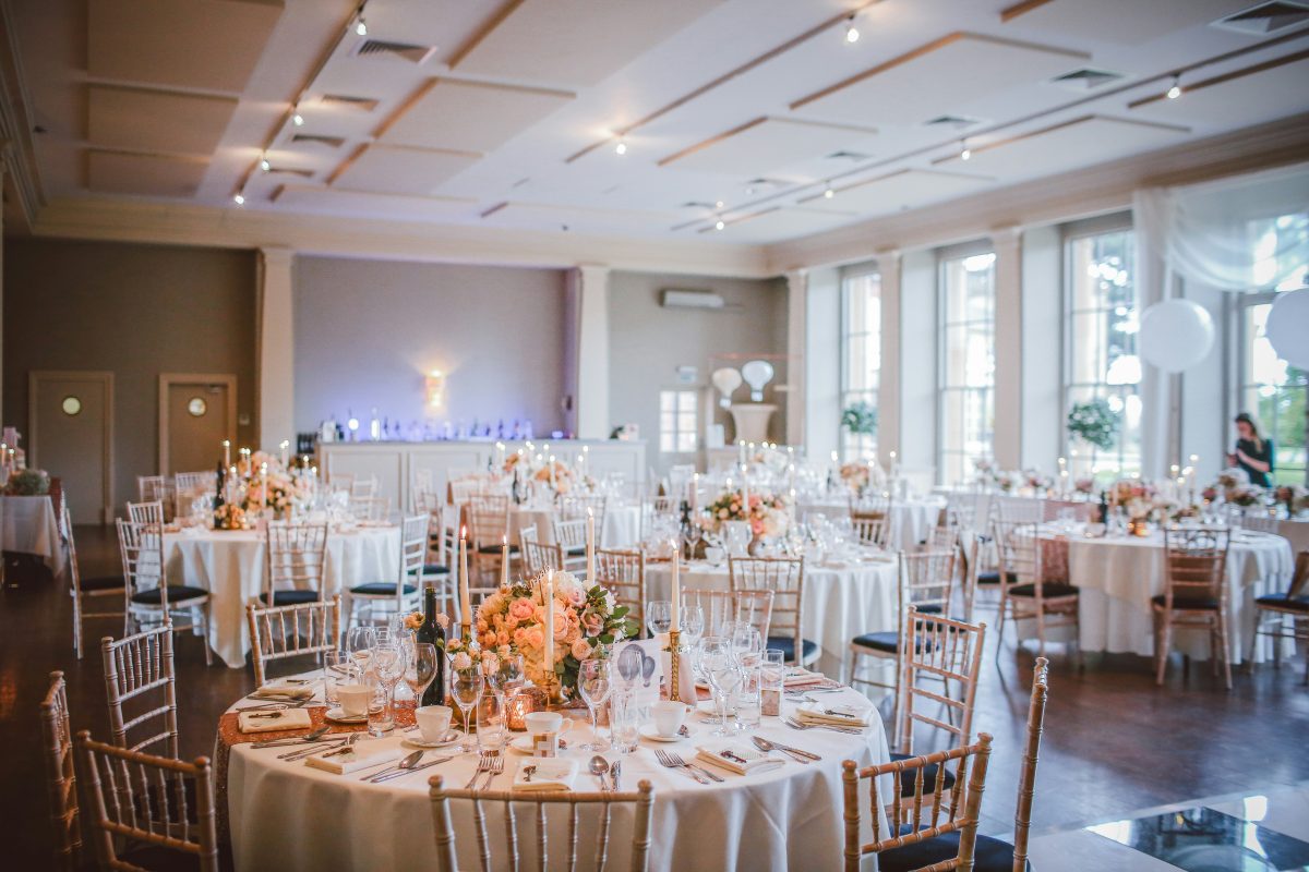 An elegant wedding tablescape at golden hour